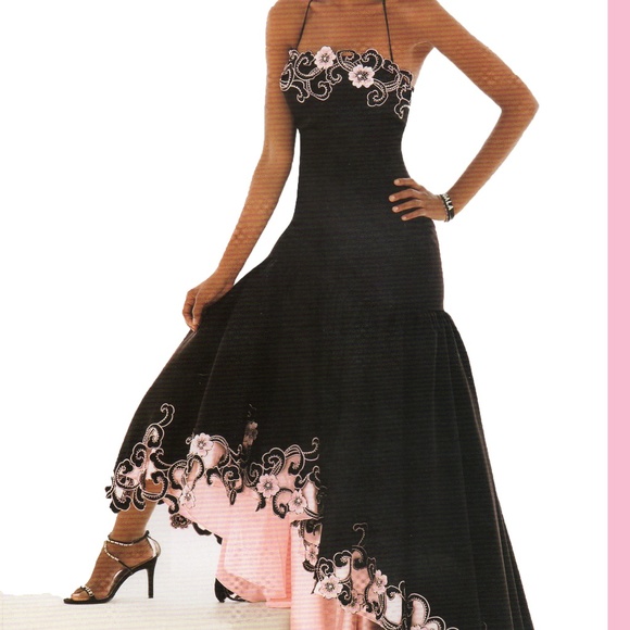 Le Gala Black and Pink Flower Satin Gown - Picture 1 of 5